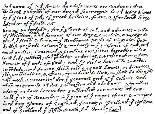 Mayflower Compact from Government William Bradford's History of Plymouth Plantation